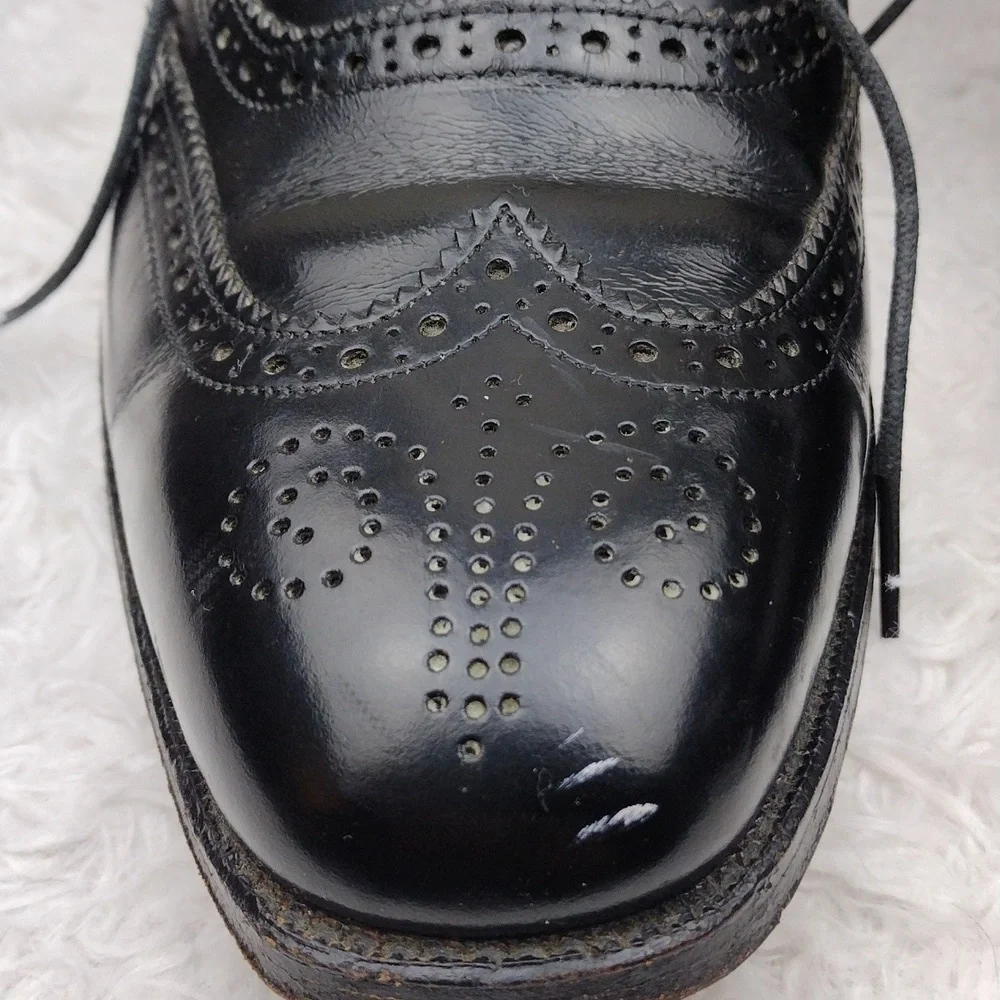 Nettleton USA Men's Black Leather Square Toe Lace Up Low Heel Brogue Dress Shoe